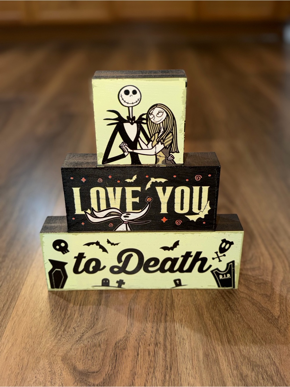 Disney Nightmare Before Christmas Jack & Sally Wood Block Sign Love You To Death
